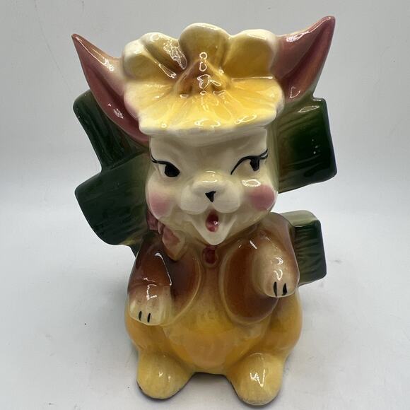 Vintage Anthropomorphic Ceramic Bunny Easter 5”Figurine Planter - Picture 1 of 10